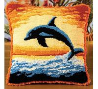 Rqwybcaxn Kit De Cojín De, Gancho De Pestillo, Delfín Al Atardecer 43X43Cm Kit De Bordado De Funda De Almohada Impresa Con Patrón De, Para Principiantes, Adultos Y Niños, Funda De Cojín Con Gancho De