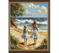 Rqwybcaxn Kit Punto De Cruz Con Hilos Y Tela Impresa, Paseo Por La Playa 14Ct Cuadros En Cross Stitch Embroidery Bordar Punto De Cruz Kit Bordado Completo Esquemas Para Principiantes Patrones Contado