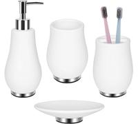 RQYIXI Juego de accesorios de baño, 4 piezas, soporte para cepillo de dientes, dispensador de jabón, juego de accesorios de baño de cerámica con taza para cepillo de dientes, jabonera, vaso,