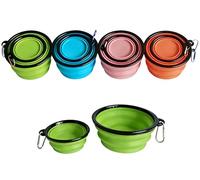 RQzaufania Cuencos plegables para perros con mosquetón, el borde moldeado de una pieza evita el plegado. 2 paquetes de comida de viaje y cuencos de agua para perros (verde, 350 ml + 1000 ml)