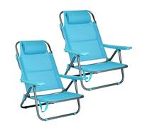 RR Pack de 2 Sillas de Playa Reclinables Plegables con Reposacabezas | Sillas Portátiles para Jardín, Camping, Piscina, Terraza | Estructura de Aluminio Ligera y Tela Transpirable Resistente