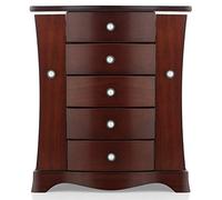 RR ROUND RICH DESIGN Joyero, hecho de madera maciza con organizador de 4 cajones estilo torre y 2 puertas abiertas separadas en 2 lados y espejo grande, color marrón