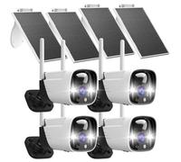 Rraycom Paquete de 4 cámaras de Seguridad inalámbricas para Exteriores con detección de IA, cámara de Seguridad de visión Nocturna a Color 2K con Audio de 2 vías, Alexa, sin Tarifa mensual, Foco y