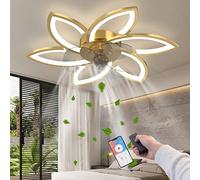 RRBEST Ventilador de techo con Luz LED Regulable, Silencioso Ventilador de techo con Luz con Mando a Distancia y APP, para Dormitorio Salón (Dorado,78cm)