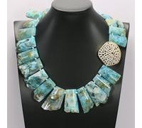 RRBXXUYN 18" Blue Jasper Agate Top-Drilled Stone Slab Nugget Coated Connector Necklace For Lady
