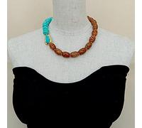 RRBXXUYN 21x30mm Blue 13x18mm Carved Brown Jade Necklace Jewelry For Gift