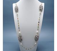 RRBXXUYN 44" Cultured White Rice Pearl Tourmaline Stone Paved Colorful Crystal Chain Long Necklace For Women