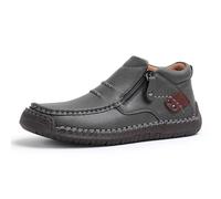 RRCJXLQDSF Botas de conducción de cuero suave hechas a mano para hombre, zapatos clásicos de cuero para uso diario, casual, trabajo, oficina, Gris, 42 EU