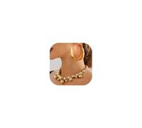 Rrdaily Joyería de graduación para mujer, collar de gargantilla gruesa chapado en oro de 14 quilates y aretes de aro grandes para mujer, accesorios de disfraz elegantes y modernos, L, Zinc, No es una