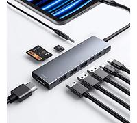 RREAKA USB C HUB iPad Pro 9 en 1 Adaptador iPad Pro M4 M2 M1 13 12,9 11 Pulgadas iPad Air Accesorios con 4K HDMI, Carga PD, Lector de Tarjetas SD/Micro SD, USB 3.0, Conector para Auriculares Tipo C