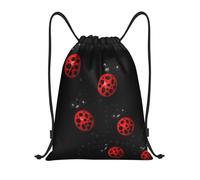 RRhgipp Art Ladybug Tracks - Mochila deportiva con cordón para gimnasio, bolsillo resistente al agua, bolsa de cuerda para mujeres y hombres, Black, S, Clásico