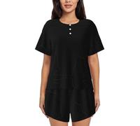 RRhgipp Bear - Conjunto de pijama de 2 piezas de manga corta para mujer, conjunto de pijama con pantalones estampados, Negro, L