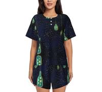 RRhgipp Beautiful Bottle Of Under The Night Sky - Conjunto de pijama de 2 piezas para mujer, manga corta, pantalones estampados, conjuntos de pijama, Negro, L