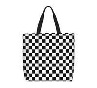 RRhgipp Bolsa de lona a cuadros en blanco y negro, bolsa de tela, bolsa de tela plegable para bolso de la compra