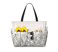 RRhgipp Bolsa de lona con grabado botánico de hierbas florales y bolsillo externo, bolsa de compras con cierre de cremallera superior, esencial para uso diario