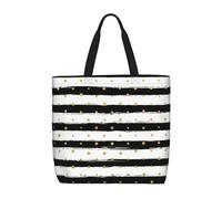 RRhgipp Bolsa de lona con rayas de tinta y puntos dorados, bolsa de tela plegable para bolso de compras