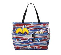 RRhgipp Bolsa de lona patriótica con diseño de rayas de estrellas para el Día de la Independencia, bolsillo externo, bolsa de compras con cierre de cremallera superior, esencial para uso diario