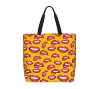 RRhgipp Bolsa de lona plegable para mujer, sonriendo y mordiendo sus labios rojos, bolsa de tela para la compra