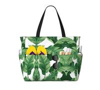 RRhgipp Bonita bolsa de lona con diseño de hojas de palma verde, bolsillo externo, bolsa de compras con cierre de cremallera superior, esencial para uso diario
