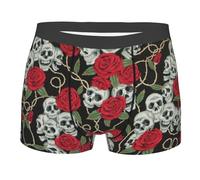 RRhgipp Calzoncillos tipo bóxer para hombre, diseño de calavera y rosa roja, paquete de ropa interior fresca y transpirable que absorbe la humedad, no se sube, regalo, Negro, XXL