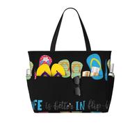 RRhgipp Chanclas para caligrafía, zapatos de playa, bolsa de lona con bolsillo externo, bolsa de compras para comestibles, cierre de cremallera superior, esencial para el día a día