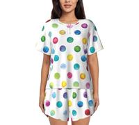 RRhgipp Conjunto de pijama de 2 piezas con estampado de lunares azules para mujer, conjunto de pijama de manga corta con pantalones estampados, conjuntos de ropa de descanso, Negro, L