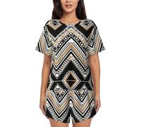 RRhgipp Conjunto de pijama de 2 piezas con estampado de manga corta y pantalones estampados en zigzag para mujer, color negro y blanco, Negro, L