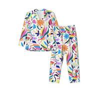 Rrhgipp Conjunto de pijama mexicano para hombre, diseño de animales otomi, ropa de descanso, ropa de dormir, regalo de invierno, día de San Valentín, Año Nuevo, Negro, XL