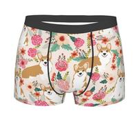 RRhgipp Corgi - Calzoncillos tipo bóxer para hombre, diseño de flores florales y primaverales, paquete de ropa interior fresca y transpirable que absorbe la humedad, no se sube, regalo, Negro, S-XXL