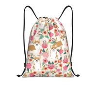 RRhgipp Corgi - Mochila con cordón para jardín, diseño de flores y flores, para deportes y gimnasio, resistente al agua, para mujeres y hombres, Black, S, Clásico