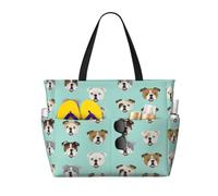RRhgipp Divertida bolsa de lona con bolsillo externo con diseño de bulldog inglés, bolsa de compras con cierre de cremallera superior, esencial para uso diario