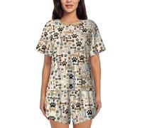 RRhgipp Dog Bones Paw - Conjunto de pijama de 2 piezas de manga corta para mujer, conjunto de pijama con pantalones estampados, Negro, L
