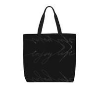 RRhgipp Enjoy Life - Bolsa de lona con texto escrito a mano, color negro, bolsa de tela plegable para bolso de compras