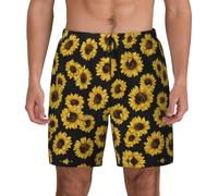 RRhgipp Golden Sunflowers - Traje de baño 2 en 1 para hombre, pantalones cortos de natación de secado rápido, para playa, hawaiano, Negro, 3XL