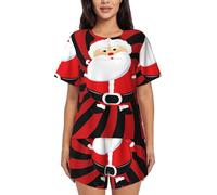 RRhgipp Lindo conjunto de pijama de manga corta para hombre de Navidad para mujer, conjunto de pijama de 2 piezas con pantalones estampados, Negro, L