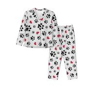 RRhgipp Love Cat Paw Heart Puppy Foot Print - Conjunto de pijama de manga larga para mujer, conjunto de 2 piezas, ropa de dormir, Negro, S