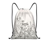 RRhgipp Mochila deportiva con cordón de grabado botánico de hierbas florales y bolsillo resistente al agua para mujeres y hombres, Black, M, Clásico
