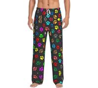 RRhgipp Pantalones de pijama coloridos para hombre, color negro, con estampado de huellas de perro, ultra suaves, pantalones de pijama atléticos para dormir, con bolsillos, regalo, blanco, S