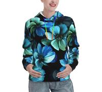 RRhgipp Sudadera con capucha de flores azules para adultos, niñas, casual, para mujer, regalos de Navidad, Negro, XL