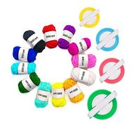 RRigo Pom Pom Maker, DIY Pompoms Artesanía Doll Haciendo Kits-Hilado de Lana Knitting Craft Tool Set Fabricante de Pom-Pom -Pom Pom Maker + 12 Piezas de Hilo acrílico (16)