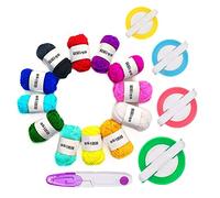RRigo Pom Pom Maker, DIY Pompoms Artesanía Doll Haciendo Kits-Hilado de Lana Knitting Craft Tool Set Fabricante de Pom-Pom -Pom Pom Maker+Tijeras 1Pcs+12 Piezas de Hilo acrílico (17)