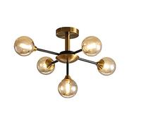 RRJJ Lámpara de Techo empotrada para Colgar en el Dormitorio, candelabro Sputnik Dorado Moderno G9, latón Cepillado de Mediados de Siglo, luz de coñac, 5 Luces