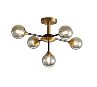 RRJJ Lámpara de Techo empotrada para Colgar en el Dormitorio, candelabro Sputnik Dorado Moderno G9, latón Cepillado de Mediados de Siglo Durante la luz, Gris Ahumado, 5 Cabezales