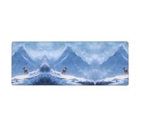 RRKDOY Alfombrilla de ratón para juegos con diseño de ciervo bajo la montaña nevada, tamaño XXL, alfombrilla de mouse larga y extendida, alfombrilla de escritorio de goma antideslizante, bordes