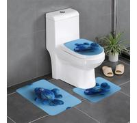 RRKDOY Juego de 3 alfombras de baño de punto con estampado de peces azules, juego de alfombras de baño antideslizantes, fáciles de limpiar y mantener, bloquean la humedad y son duraderas