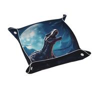 Rrkdoy Little Dinosaur Next to The Moon - Bandeja de almacenamiento de piel estampada de PVC de doble cara para un almacenamiento y organización cómodos