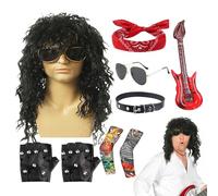 Rrlihjgu Disfraz Rocker | Set Cosplay Star Musical Años 70 - Traje con peluca y gafas para hombres mujeres Accesorios completos Fiesta Halloween Conciertos