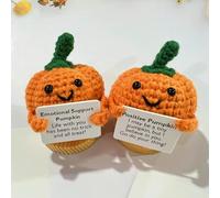 Rrlihjgu Paquete de 2 Ganchillo Positivo, Calabaza, muñeca de Ganchillo de Calabaza de Apoyo Emocional con Tarjeta, Felpa de Calabaza con Tarjeta alentadora, decoración de Ganchillo, Juguete