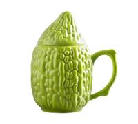 Rrlihjgu Taza de agua de cerámica con tapa, taza de café de cerámica creativa y divertida de calabaza amarga, taza de agua creativa de cerámica, taza de desayuno, taza de leche, divertida taza de