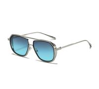 RRNTTTM Gafas de sol de lujo retro degradadas de doble haz para mujer, estilo punk Y2K, montura fina, diseño de patillas, gafas de sol modernas para hombre UV400, gris plateado azul, una